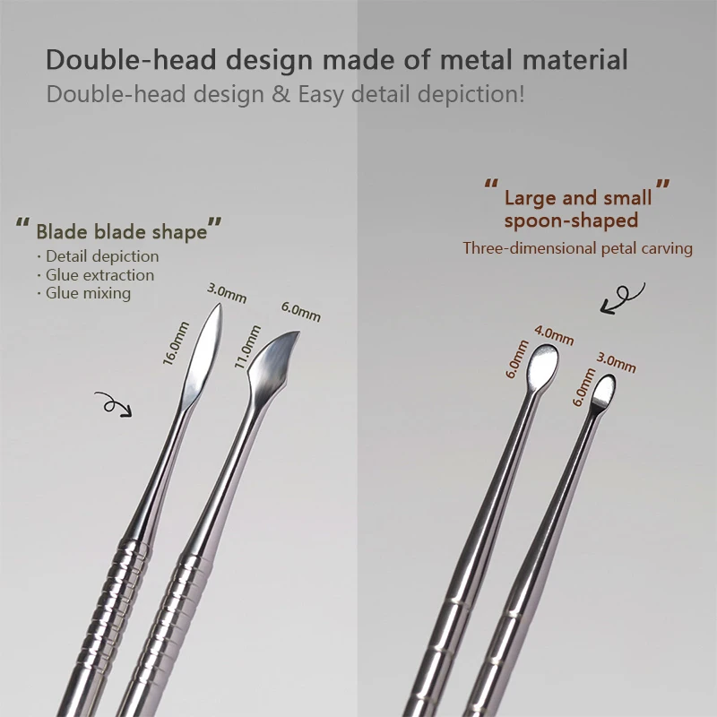 الفولاذ المقاوم للصدأ برأسين فرشاة الأظافر تمديد الغراء إزالة عصا هلام إزالة ملعقة طلاء الأظافر غمس أداة إزالة الصواميل