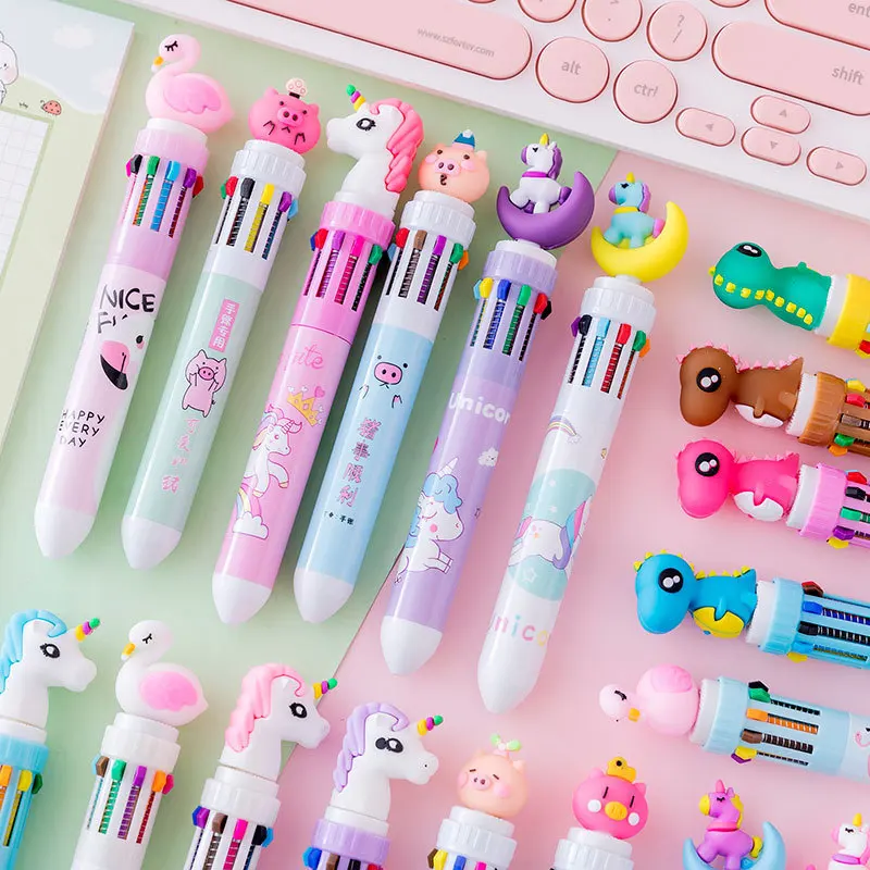 5pcs Kawaii Cute Animal Cartoon Ballpoint Pens 35 Colors School Office Supply Stationery 10 Multicolored Pens Colorful Refill