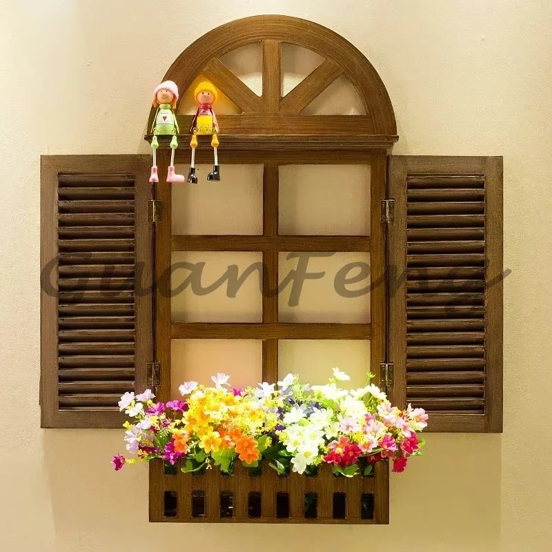 Markdown-Creative Simulation Windows Wall Decoration, Home Accessories, Wooden Retro European Style, Coffee Milk Tea Shop, Sale