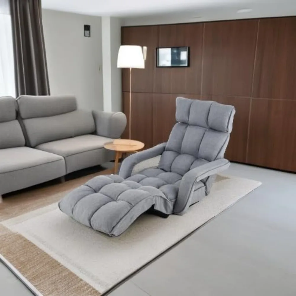 أريكة كسولة قابلة للطي على الأرض، أريكة صالة داخلية مع 6 أوضاع قابلة للتعديل، سرير كرسي قابل للطي مع ذراع قابل للتعديل