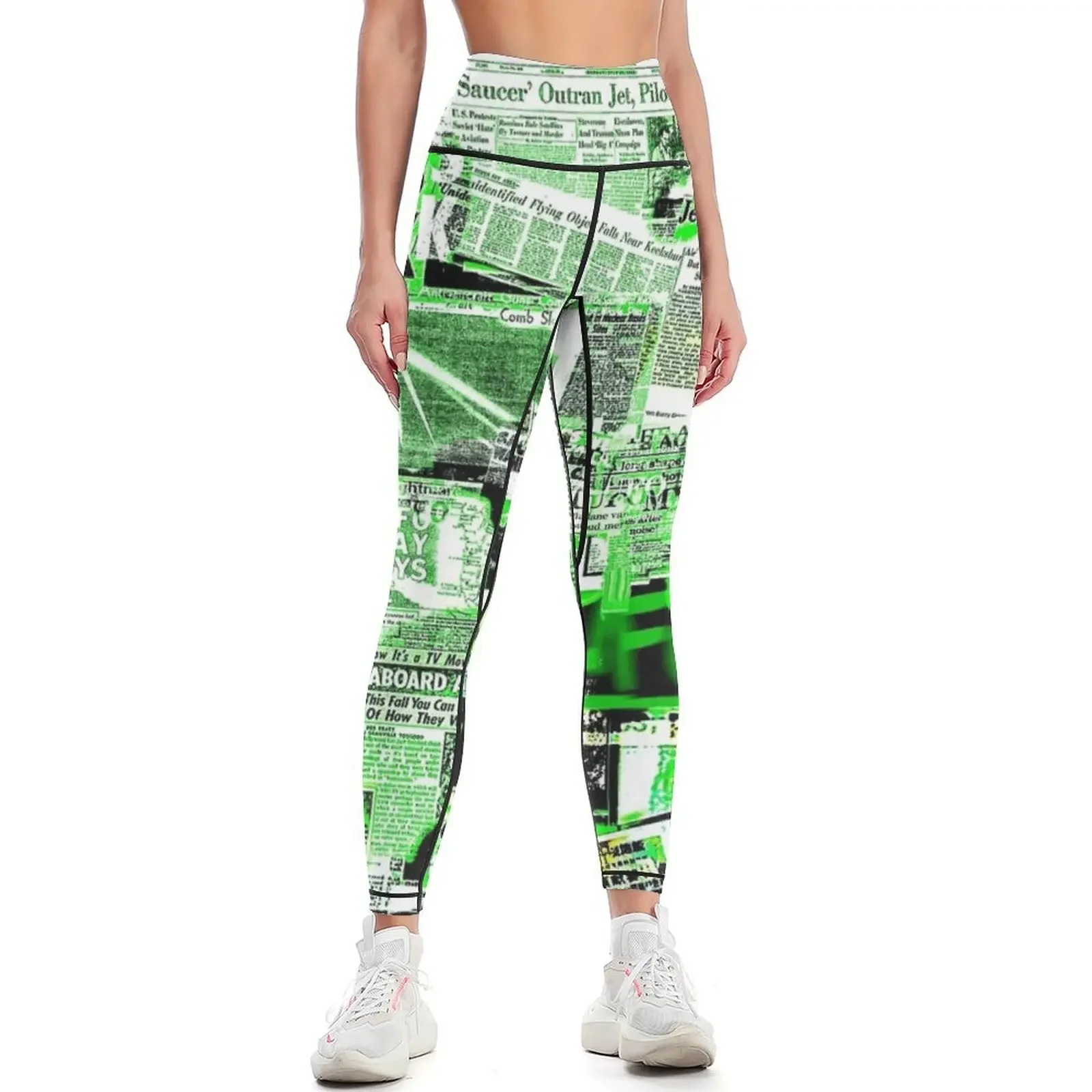 

ufo news print biggest cases art alien conspiracy Leggings gym pants gym's clothing active wear Womens Leggings