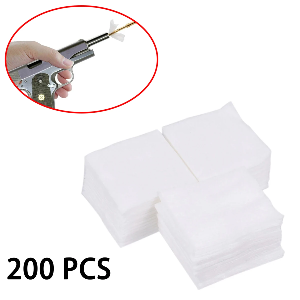 Pistola táctica de 200 piezas para Rifle, escopeta, herramienta de algodón con alta absorción de agua, paño de limpieza, parche, accesorio para arma de caza