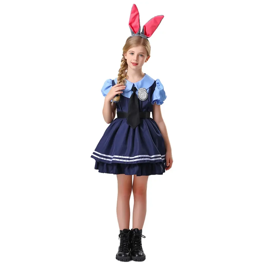 Halloween Kinder Offizier Hase Cosplay Kostüm Cartoon Zoo Fantasy Kostüm Verkleidung für Kinder Mädchen Polizei Uniform Kostüm