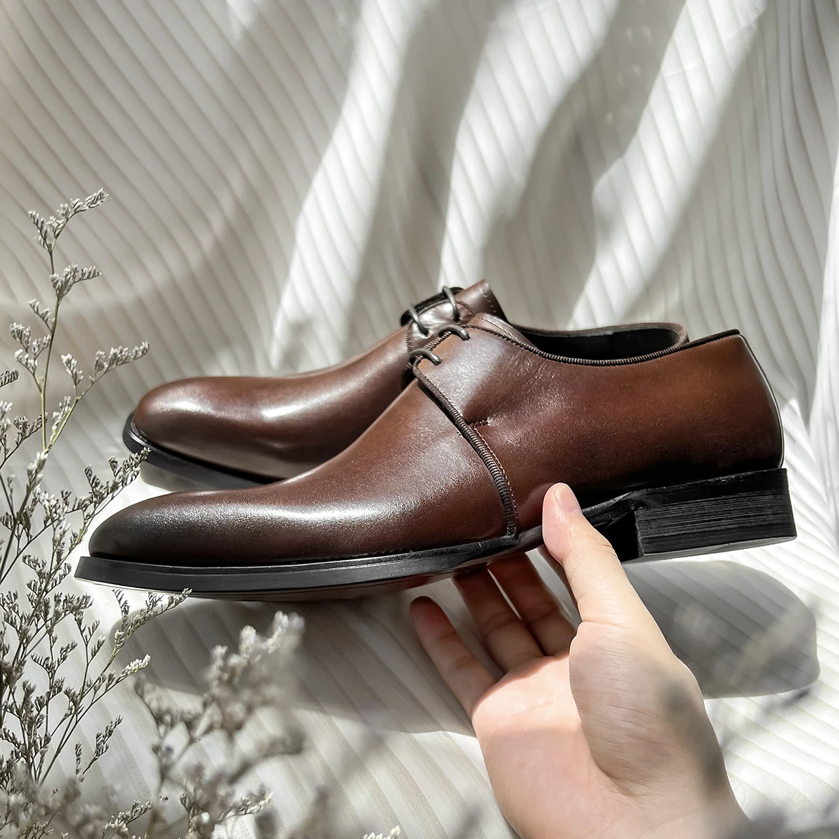 Hanmce Handmade Shoes Men Summer Style 3 Color Wedding Dress Shoes Genuine Leather Derby Shoes