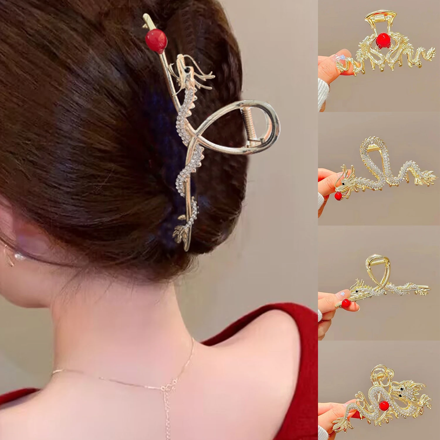 1 PC Vintage Chinese Style Dragon Shaped Shark Clip Hair Headdress Hair Clips Women Girls New Ponytail Clip Hair Accessories