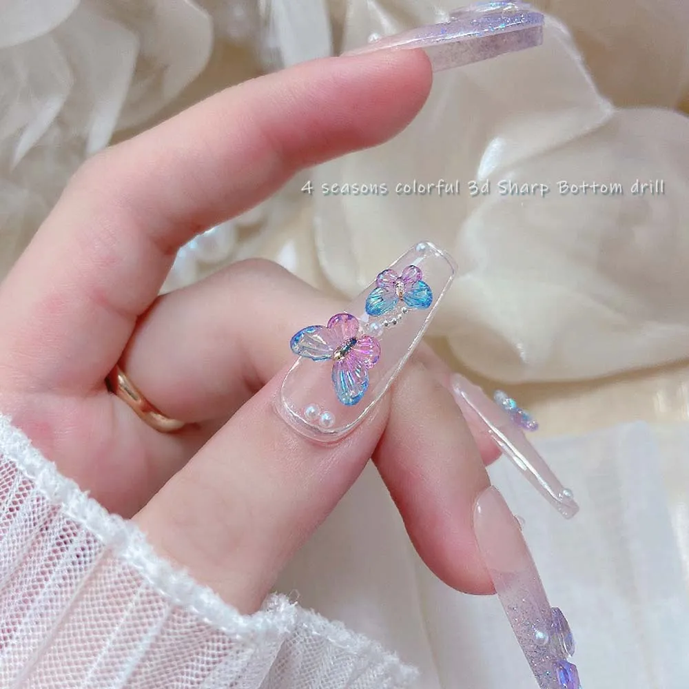 30pcs AB Crystal Butterfly Nail Art Charm 3D Aurora Shining Gradient Butterfly Nail Decoration DIY Kawaii Nail Accessories