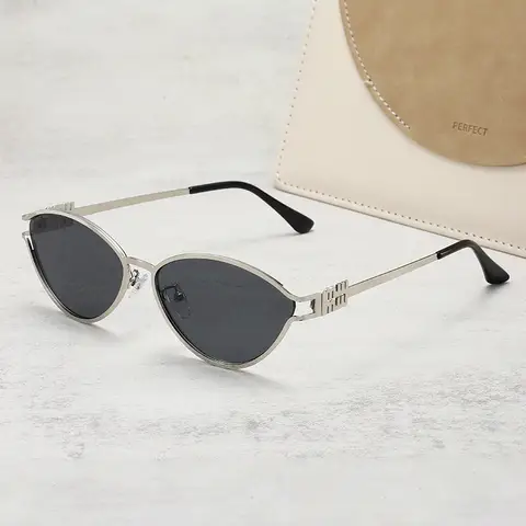 New Small Frame Cat Eye Fashion Trendy Personalized Metal Sunglasses Women's High-end Retro Sunglasses 15