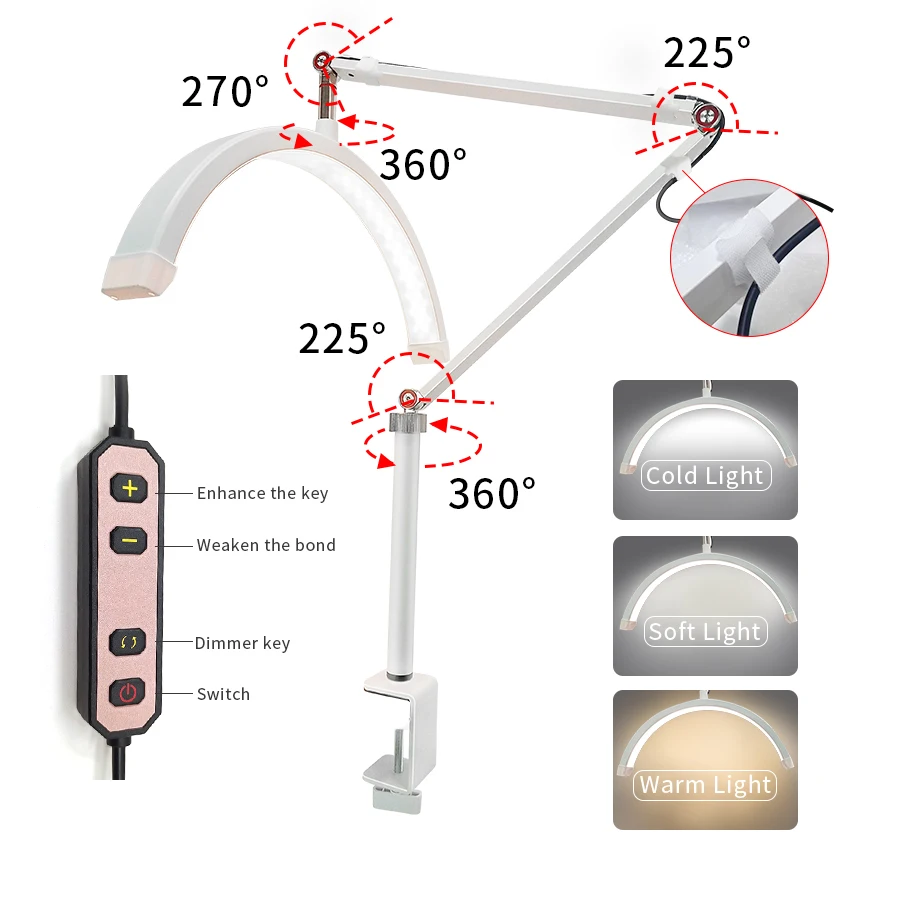 16 INCH Portable Half Moon Desk Lamp Lash Light for Eyelash Extensions Tattoo Artists Nail Tech with Phone Holder 3000-6000K