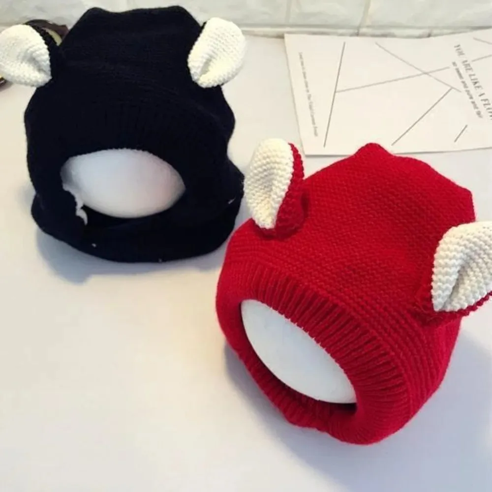 Gorro de pasamontañas de punto para bebé, gorro con bufanda de una pieza de dibujos animados, gorros de lana con protección para los oídos cálidos y gruesos para invierno