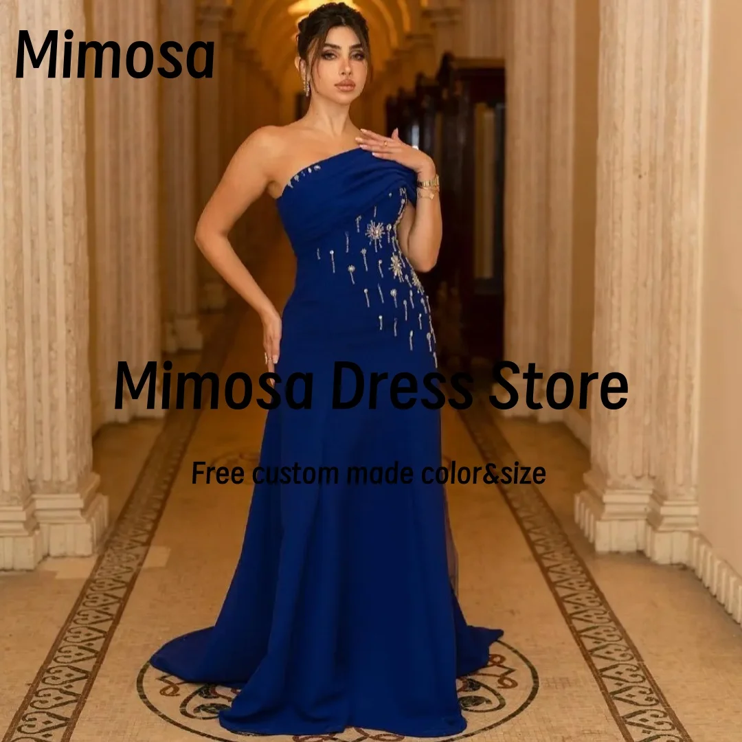 Mimosa One Shoulder Prom Party Dresses Bespoke Beaded Women's Evening Dress Zipper Back платье вечернее Customized