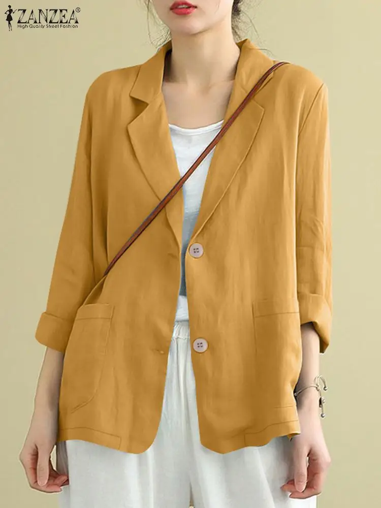 

Women's Autumn Cotton Coats ZANZEA Fashion Lapel Neck Long Sleeve Blazer Thin Jackets Casual Officewear Suits OL Work Outwears