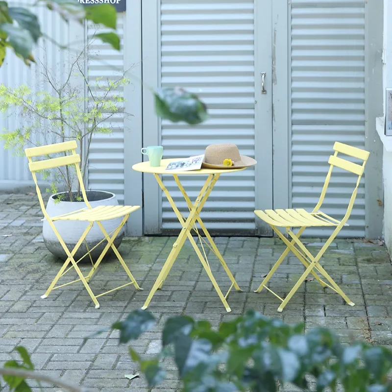 Folding tables and chairs household small round  dining square  simple balcony  outdoor portable round