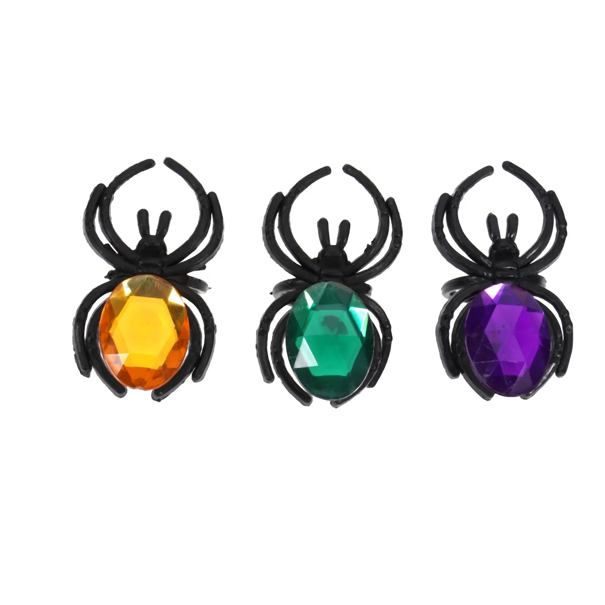 25pcs Assorted Color Halloween Toys Finger Ring Funny Spider Plastic Rings Children Diamond Spider Ring Party Favors Toys