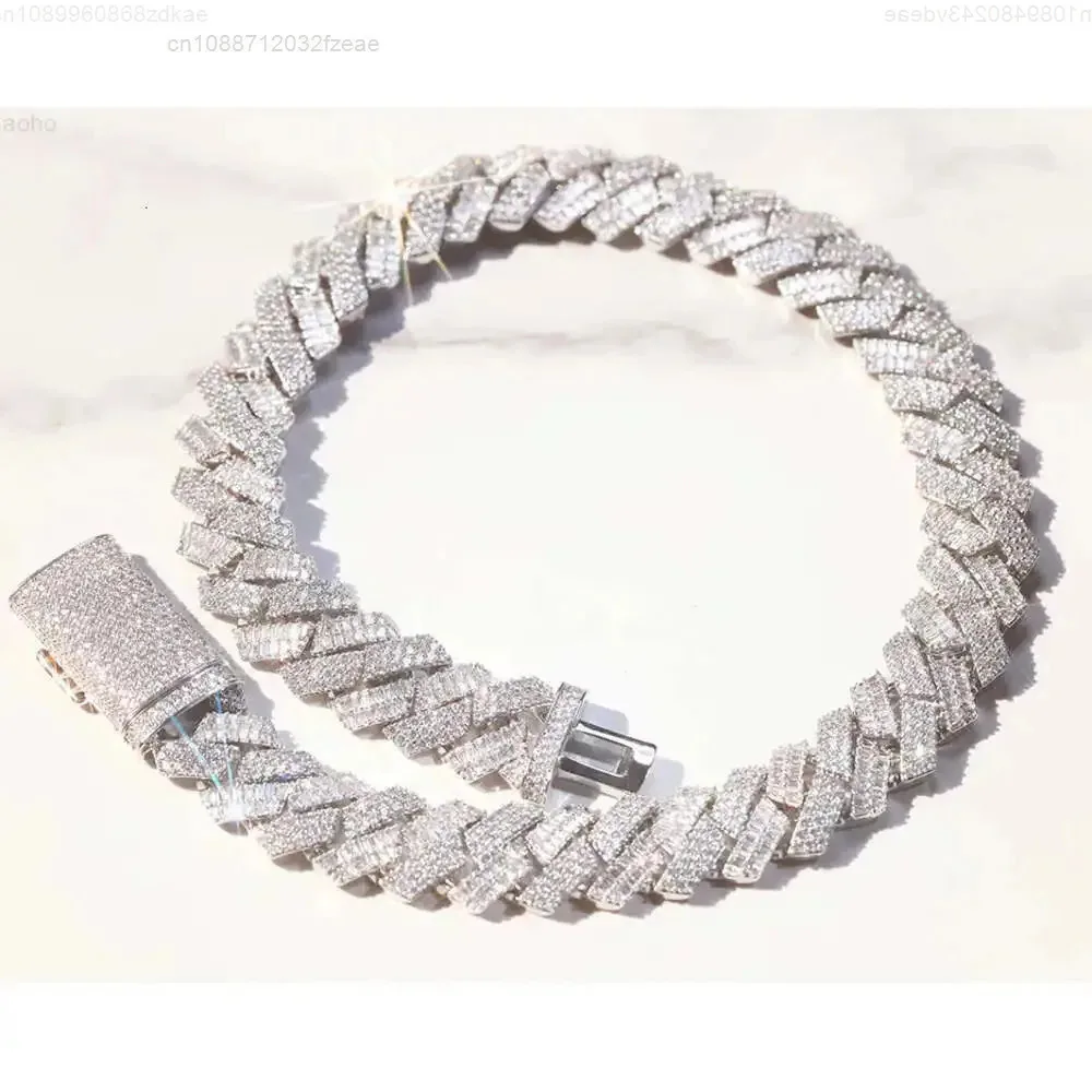 

Heavy Luxury Custom Baguette Moissanite Sterling Silver 925 Plated 18k Solid White Gold Cuban Link Chain