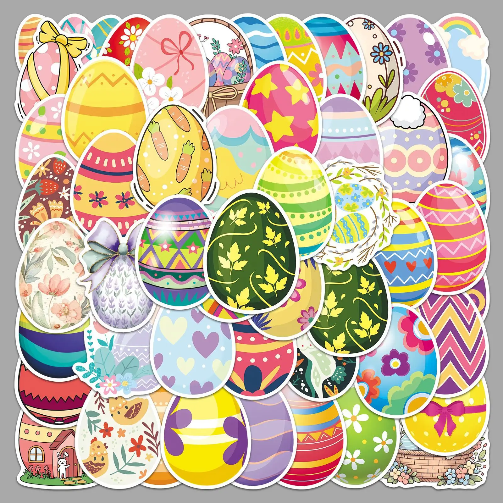 50 Pieces Easter Egg Stickers Colorful Bunny Decals Party Decor Water Bottle Laptop Holiday Craft Scrapbook Supply Set
