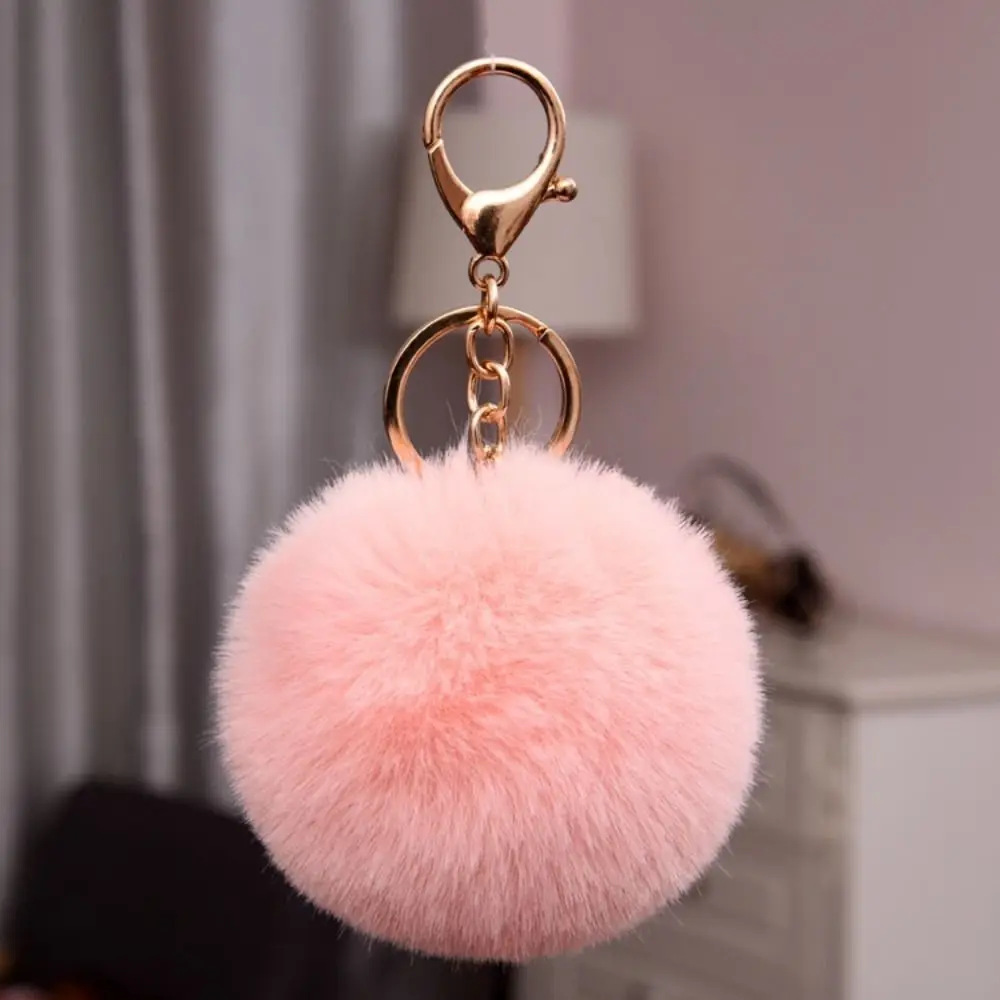 Imitation Rabbit Fur Plush Ball Pendant Solid Color 8cm Fluffy Ball Keychain Hanging Decoration Car Keyring Bag Accessories