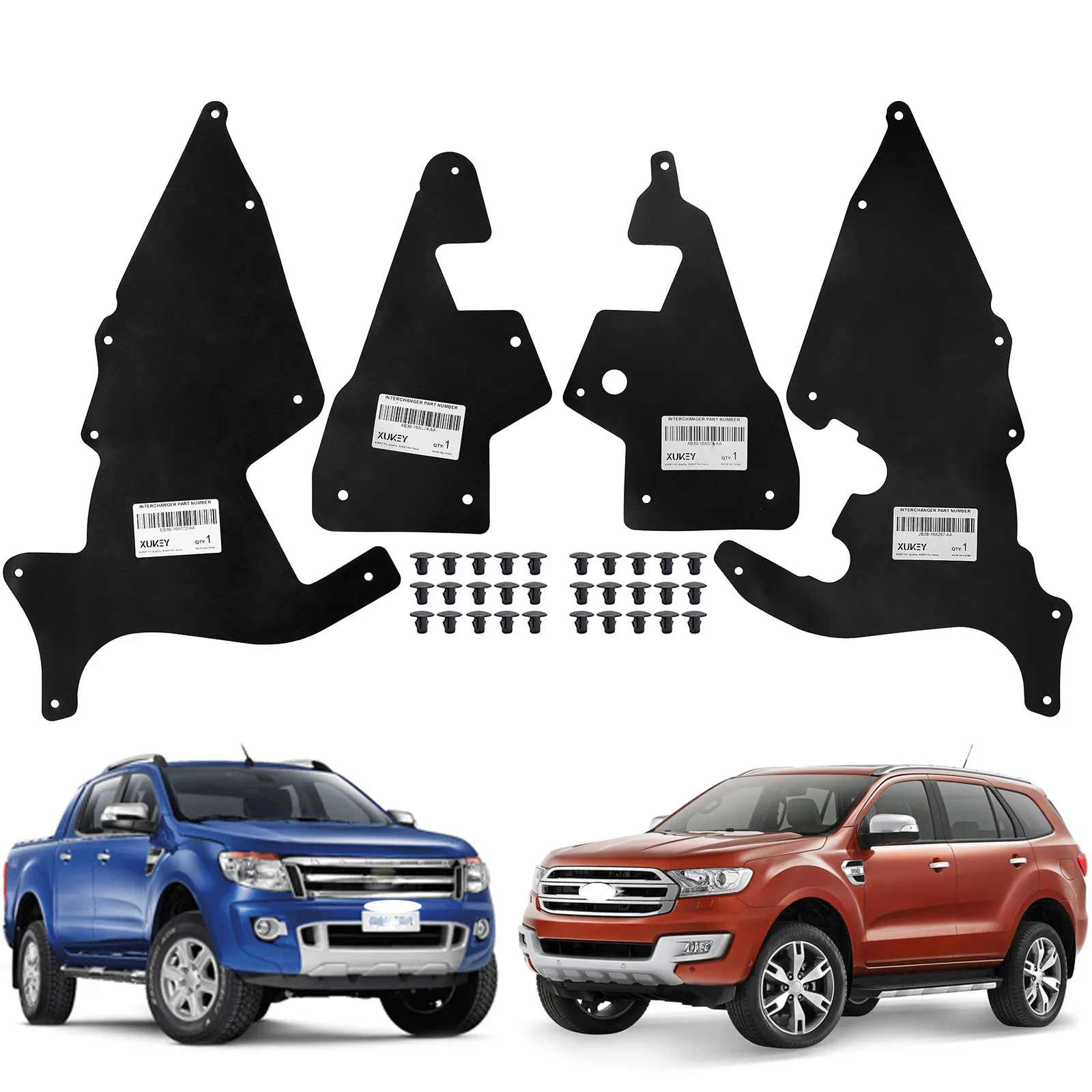 4PCS RUBBER Splash Shields For Ford Ranger P375 PX T6 2011-2023 Everest U375 UA 15-22 Fender Liner Apron Guards Seal Protector