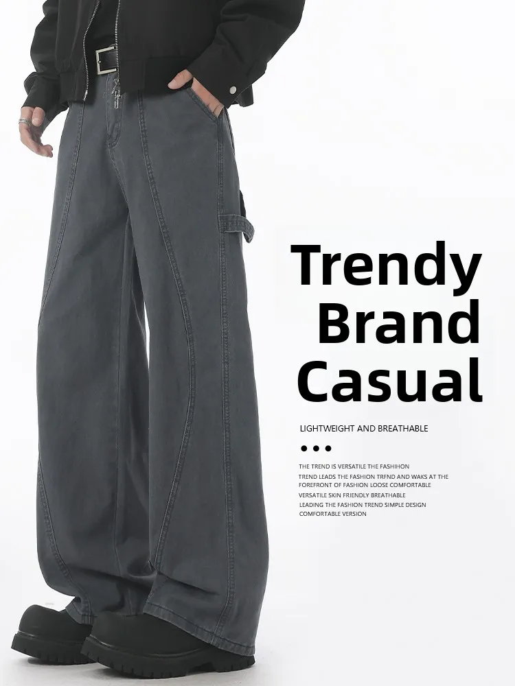 

Retro American Workwear Casual Pants Men's Trendy Brand Versatile Loose Straight Leg Long Pants Sport Wide Leg Pants
