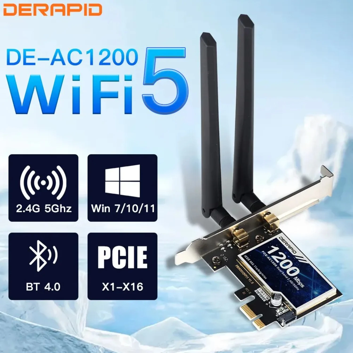 

AC1200 WiFi Adapter Bluetooth Dual Band 2.4GHZ/5Ghz PCIE Wireless Network Card Chip For Desktop For Windows7/10/11