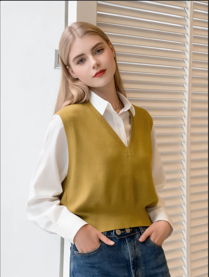 

Короткий повседневный вязаный жилет в корейском студенческом стиле, верхняя одежда, свитер-топ, декоративная куртка для уличной моды