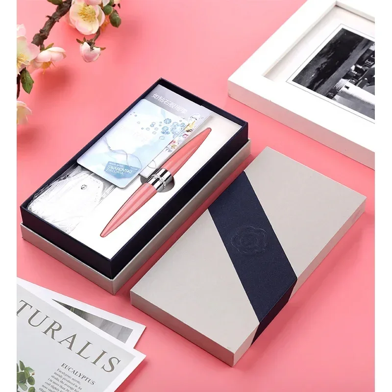 Hero Fashion Ladies Series Pink Roller Ball Pen Gift Set Refillable Silver Trim Office School Writing W/Gift Box Accessory