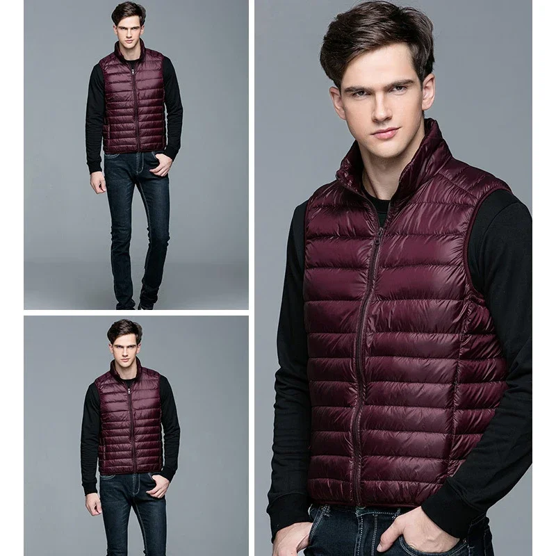 Nuevo abrigo de invierno para hombre, chaleco de plumón de pato blanco, chaqueta portátil ultraligera sin mangas, chaleco portátil para hombre, chaqueta 2024