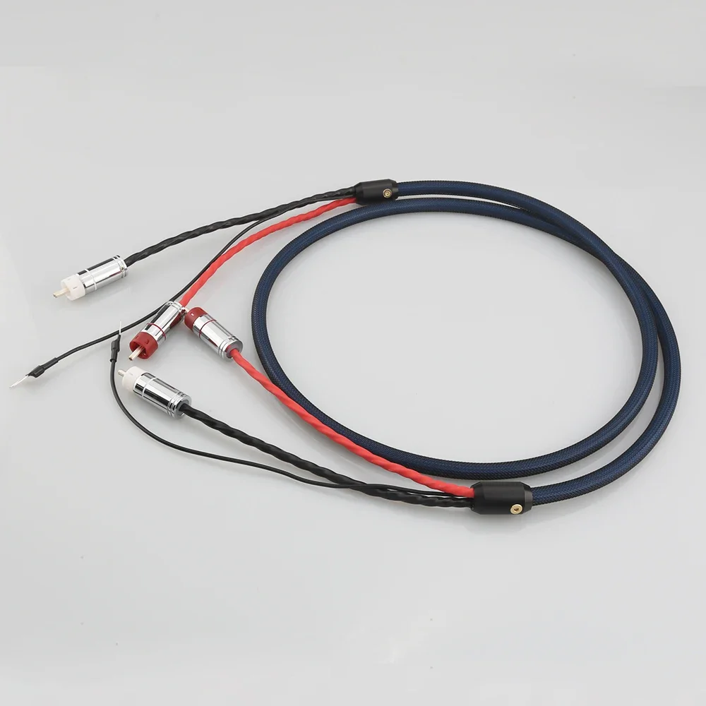 HIFI Audiocrast OFC Silver Plated With shielding 2 RCA to RCA U Y spade plug Audio Phono Tonearm Cable with Ground Wire