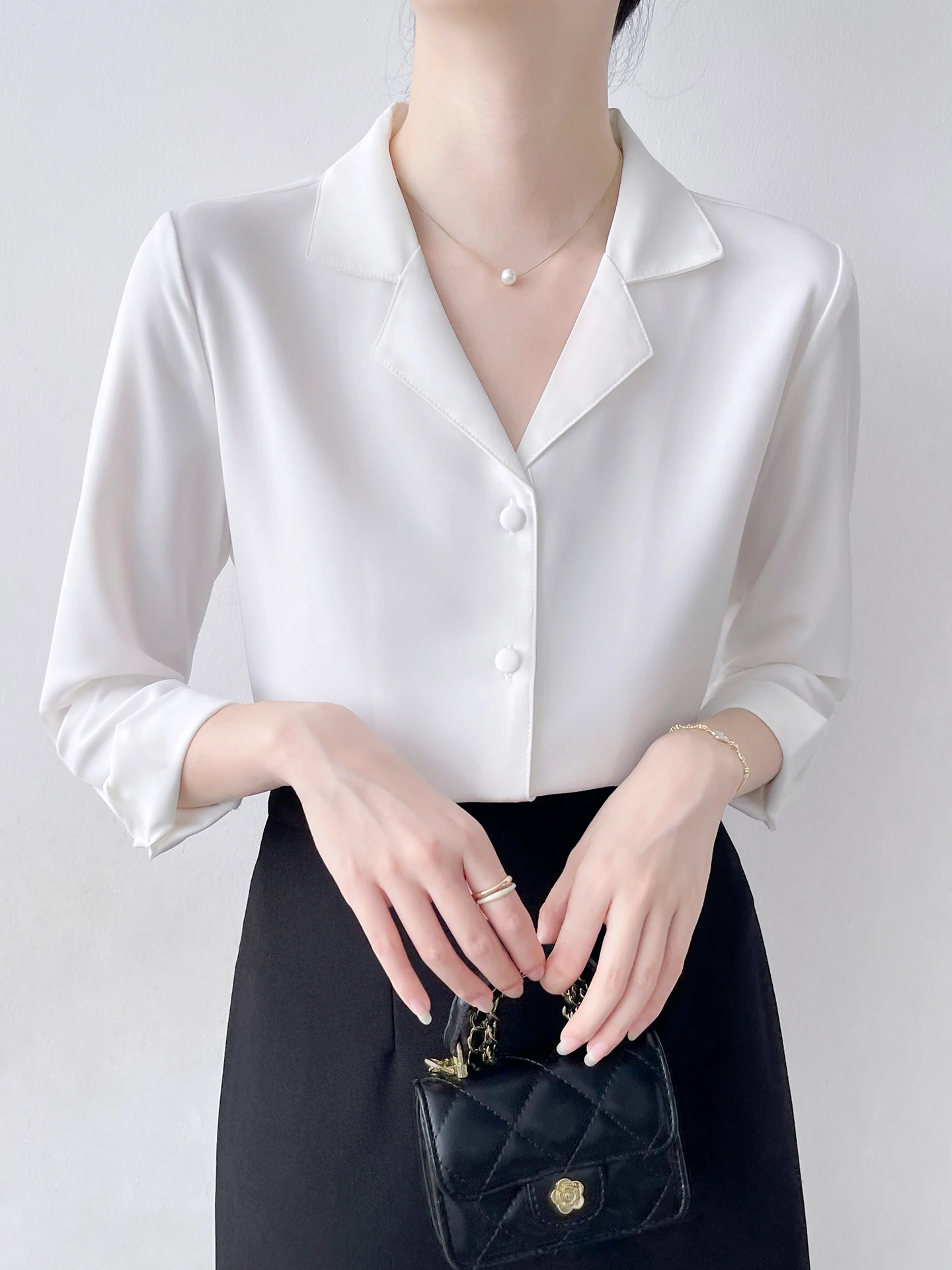 

Белая шифоновая блузка с V-образным вырезом и длинными рукавами, профессиональная, для собеседований, для работы, универсальная, простая, элегантная, женская, модная, из полиэфирного волокна