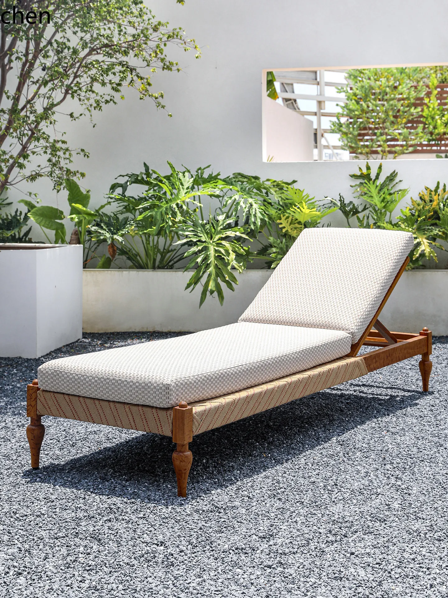 CZ Outdoor Daybed Solid Wood Pool Lounger Woven Waterproof Outdoor Beach Chair