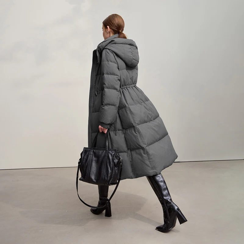 AMII Down Jacket 2025 Winter New Casual Warm Solid Color Hooded Straight Long Down Coat Zipper Long Sleeves Women's Top 12544149