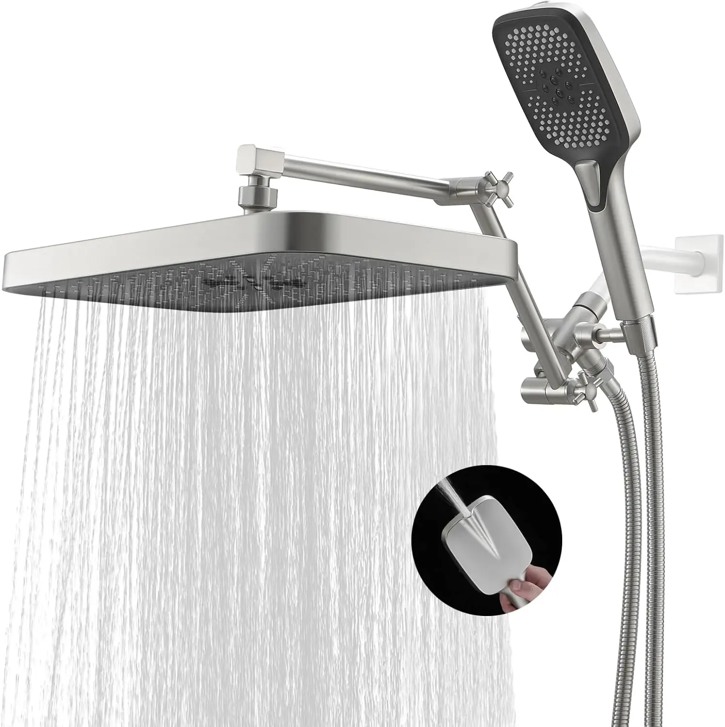 14 Inch Shower Head With Handheld, High-Pressure Rain/Rainfall Shower Heads With 3+1 Settings Handheld Spray