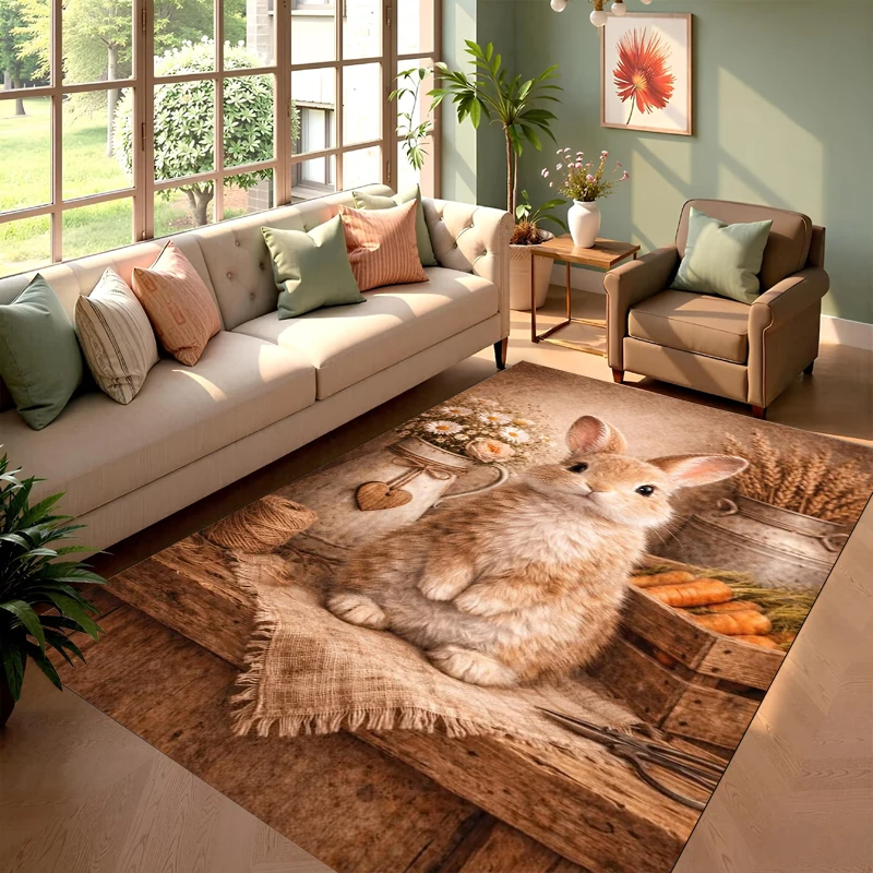 Modern Carpet Mat Rug Home Decoration - Cute Rabbit Pattern Soft Floor Mat, Non-Slip Living Room Area Rug with Large Carpet