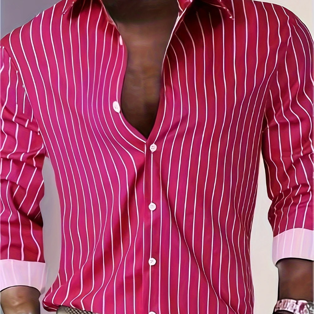 Camicia da uomo Street Style camicia a maniche lunghe a righe elegante camicia da uomo con colletto abbottonato da uomo Casual da ufficio