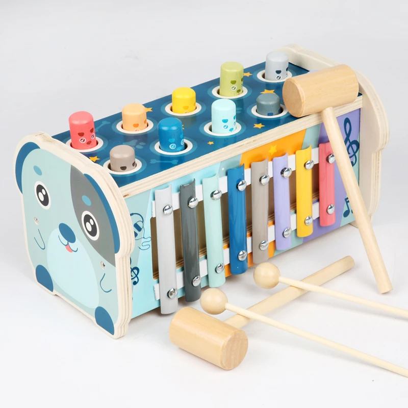 Wooden Hammering Pounding Toy Montessori Early Development Toy with Pounding Bench  Xylophone Number Sorting Maze Gifts for Kids