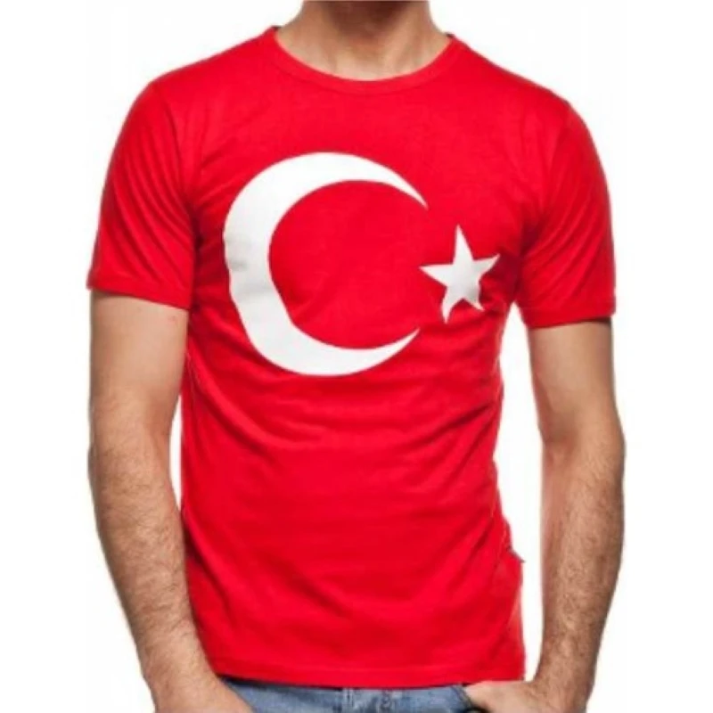 

MEN 'S Turkish Flag Moon Star Red T-Shirt 100 Cotton Kumaşıyla Manufactured Fabric quality, non-sag