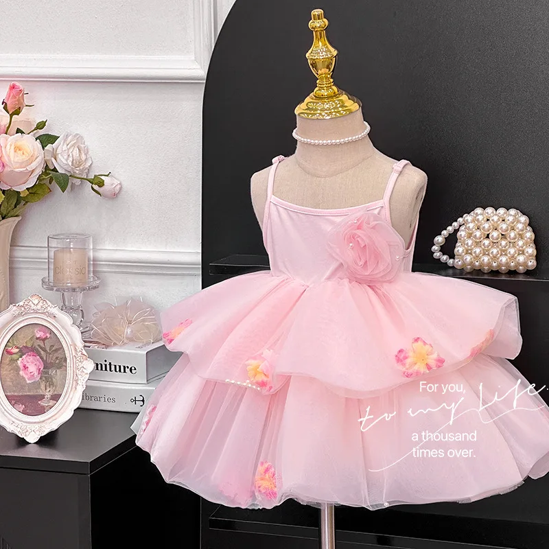 

Girls' summer dress new style super fairy floral dress with straps stylish princess dress