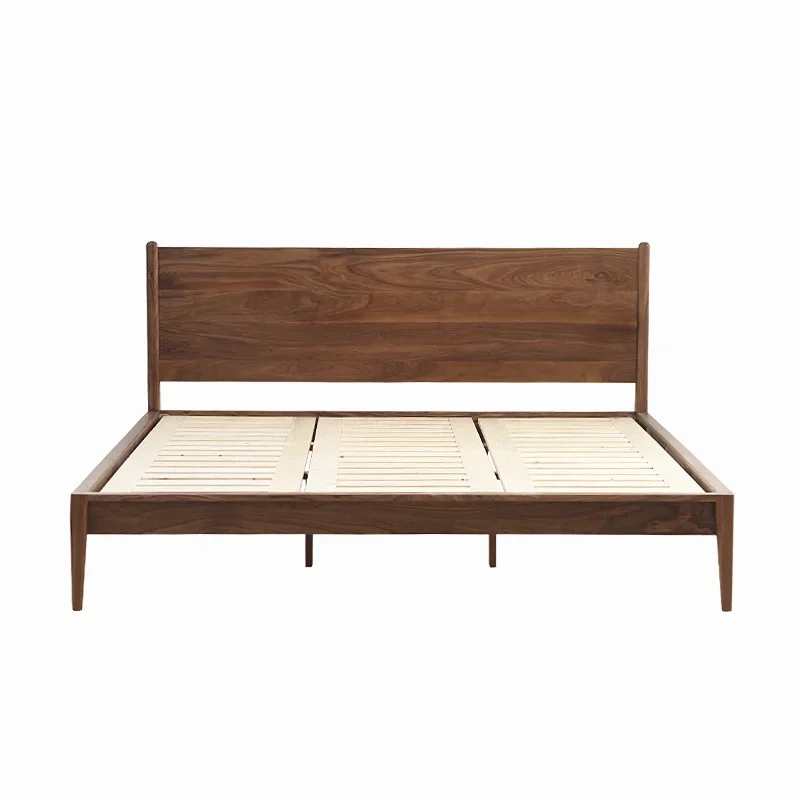 

Nordic black walnut all solid wood double bed, white oak simple modern minimalist bedroom bed furniture