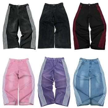 Y2K Baggy Jeans Harajuku Striped Embroidered wysokiej jakości vintage streetwear Hip Hop goth mężczyźni kobiety szerokie Casual leg Denim Pants