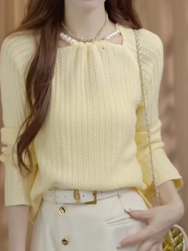 

Ele ажурный вязаный свитер, женский модный осенний новый свитер Sle Little Fraance Wind, элитный свитер, теплый свитер для поездок на работу