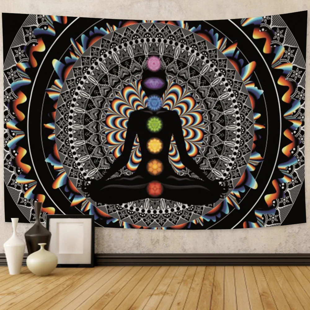 Indian Buddha Meditation 7 Chakra Tapestry Wall Hanging Datura Background Cloth Psychedelic Yoga Carpet Bohemian Home Decor