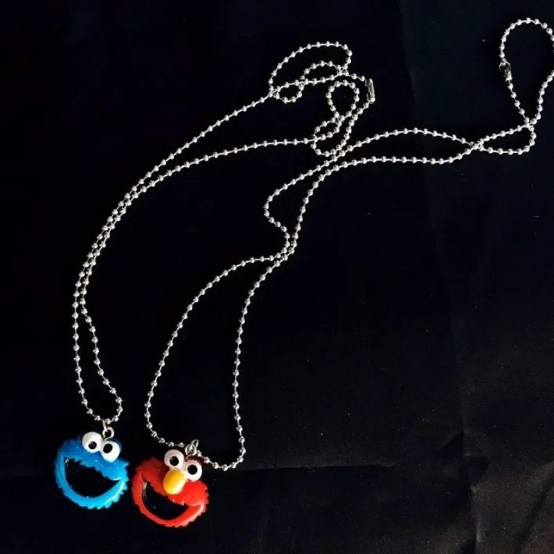 Hasbro Sesame Street ELMO COOKIE MONSTER Personalized Cartoon Anime Movie Character Necklace Creative Cute Kawaii Doll Pendant