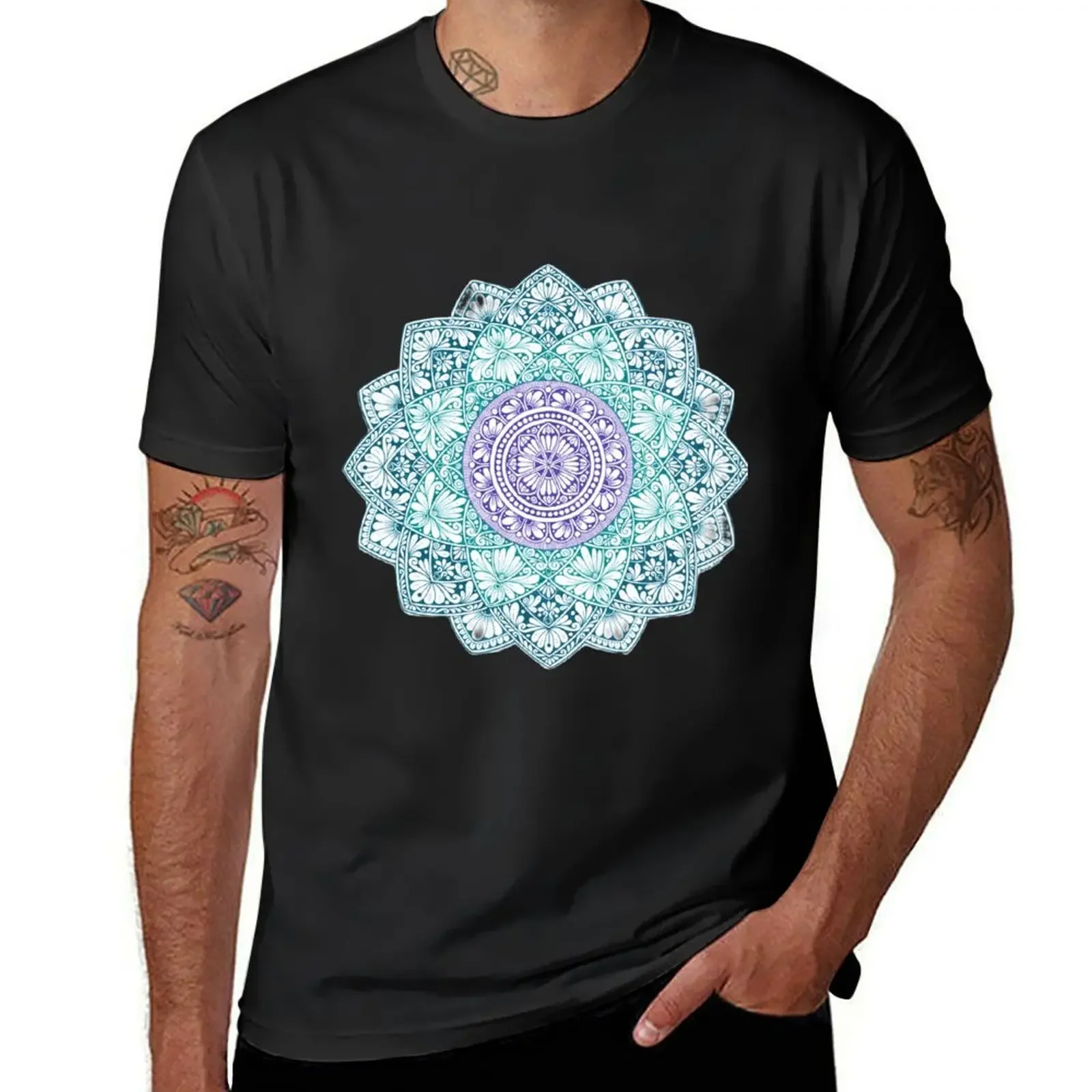 

Teal and Purple Mandala T-Shirt for a boy summer tops mens t shirts pack