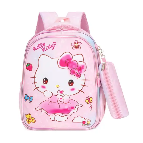 MINISO Hello Kitty Backpack 2pcs/set Anime Students School Bag Cartoon Bookbag Travel Rucksack Outdoor Bag Kid Gift