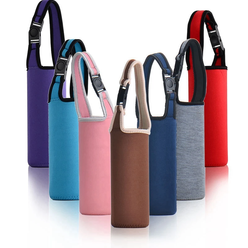 1PCS Water Bottle Cover Bag Pouch Neoprene Pouch Holder Shoulder Strap Black Bottle Carrier Insulat Bag