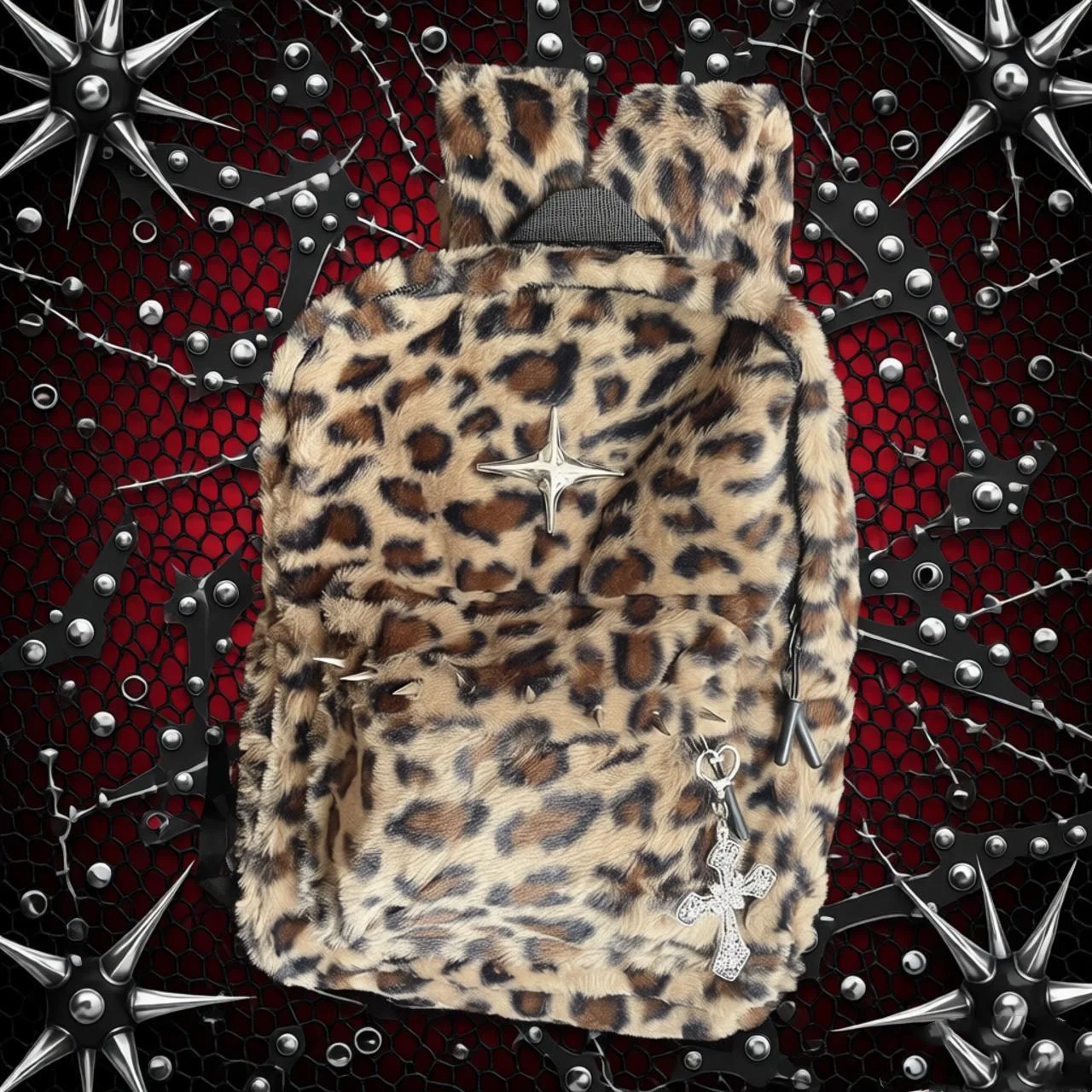 Fur large-capacity Leopard Backpack Stylish Autumn Winter Shoulder Bag for Girl Cute and Cool Designed Backpack view 3