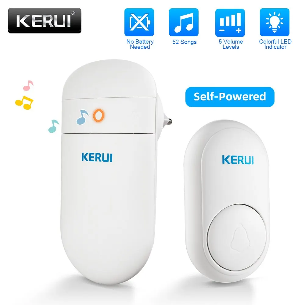 KERUI M518 Wireless Doorbell Self Power Generation 52 Songs Smart Home Security Welcome Chimes Door Bell Mini Button LED Light