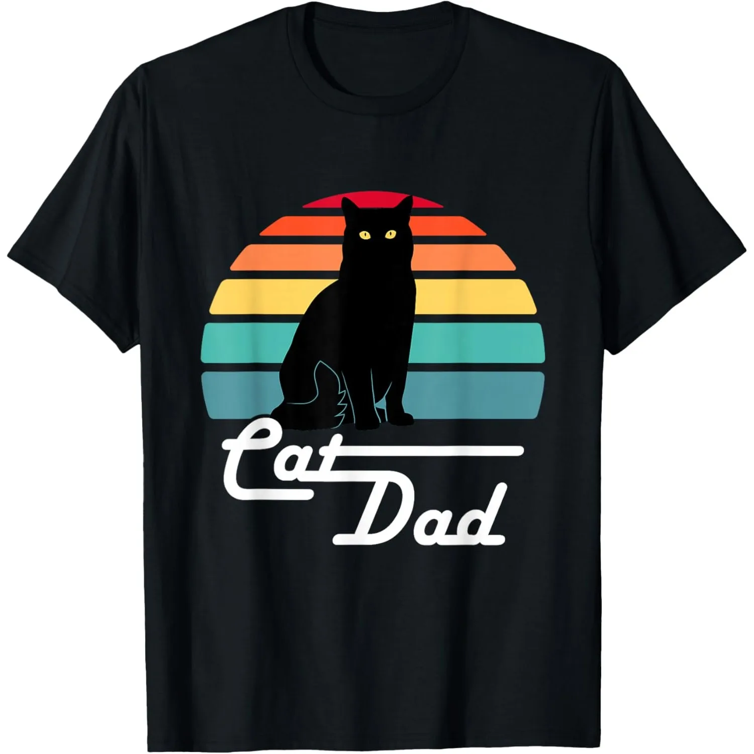 

Black Cat Dad Tee Retro Sunset Vintage Style Cotton Short Sleeve T-Shirt For Men