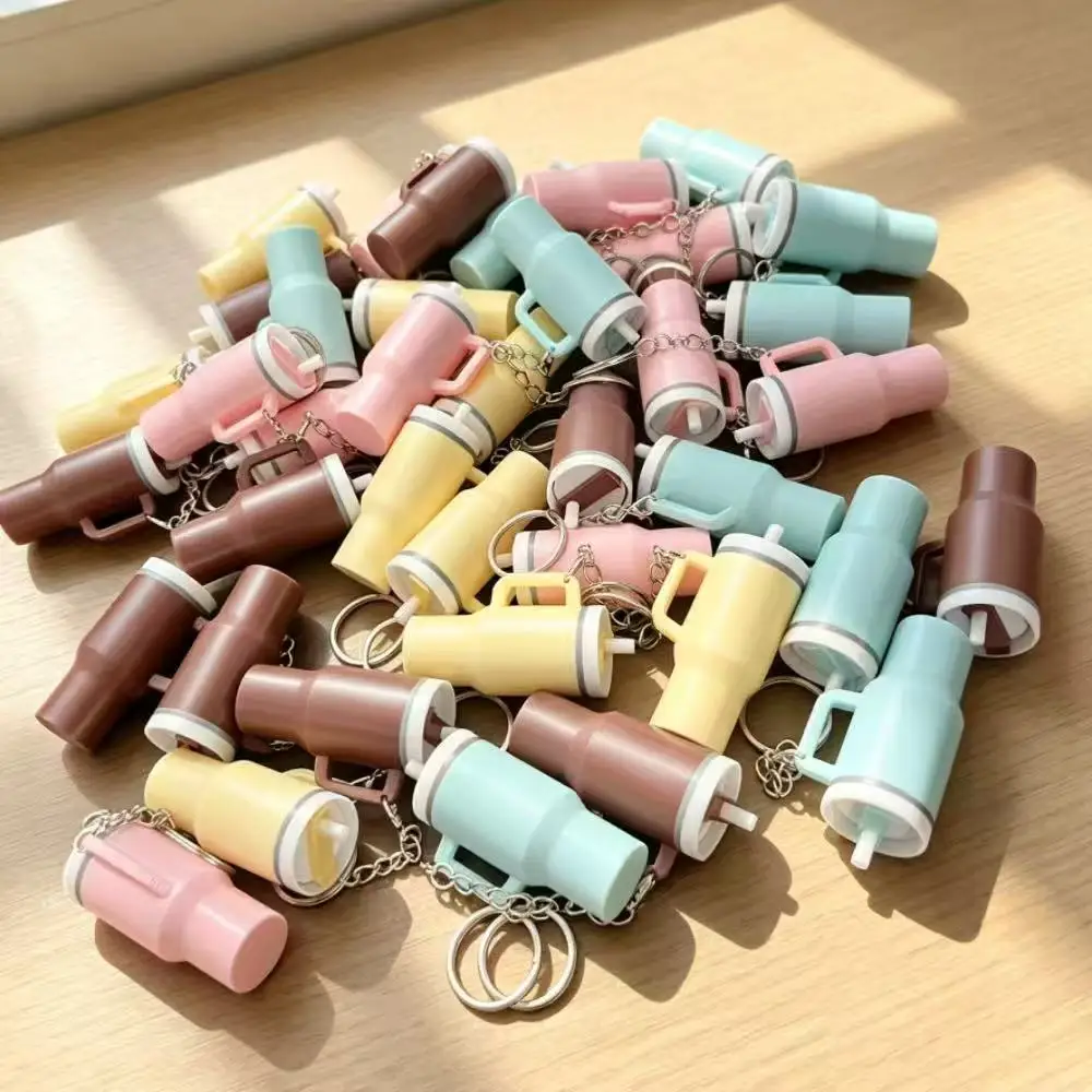Cute Mini Tumbler Cup Lip Balm Keychain 3D Printed Water Bottle Key Ring Holder Handbag School Bag Charms Gift for Girls