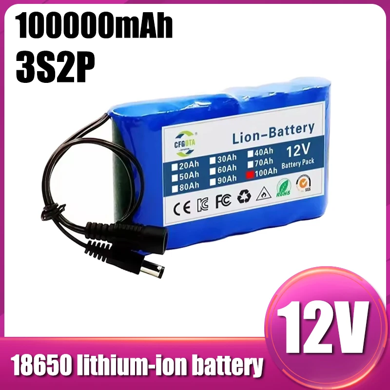 12V 100000mAh 18650 lithium-ion rechargeable battery with strong endurance and fast charging speed