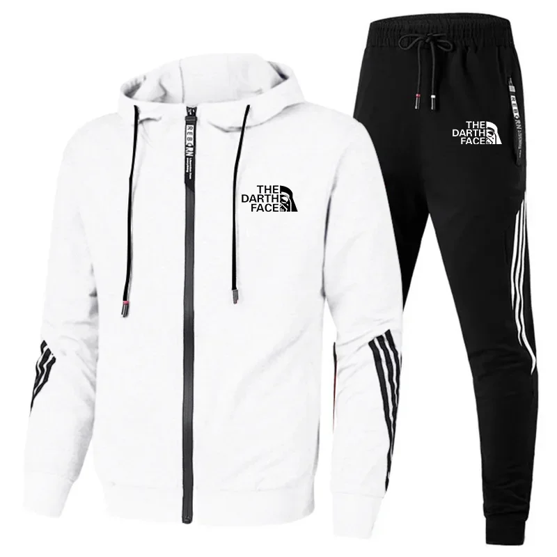 Men's spring and autumn new sportswear fitness basketball jogging 2-piece zip-up hooded jacket + trousers fashion casual suit